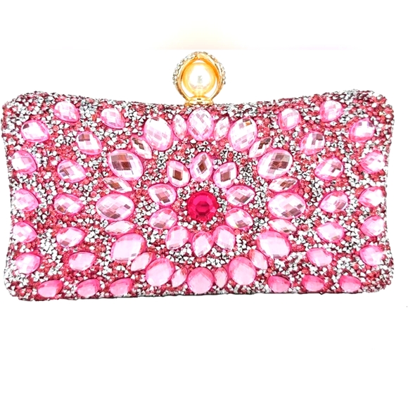 Elegant Pink Rhinestone Bejeweled Purse